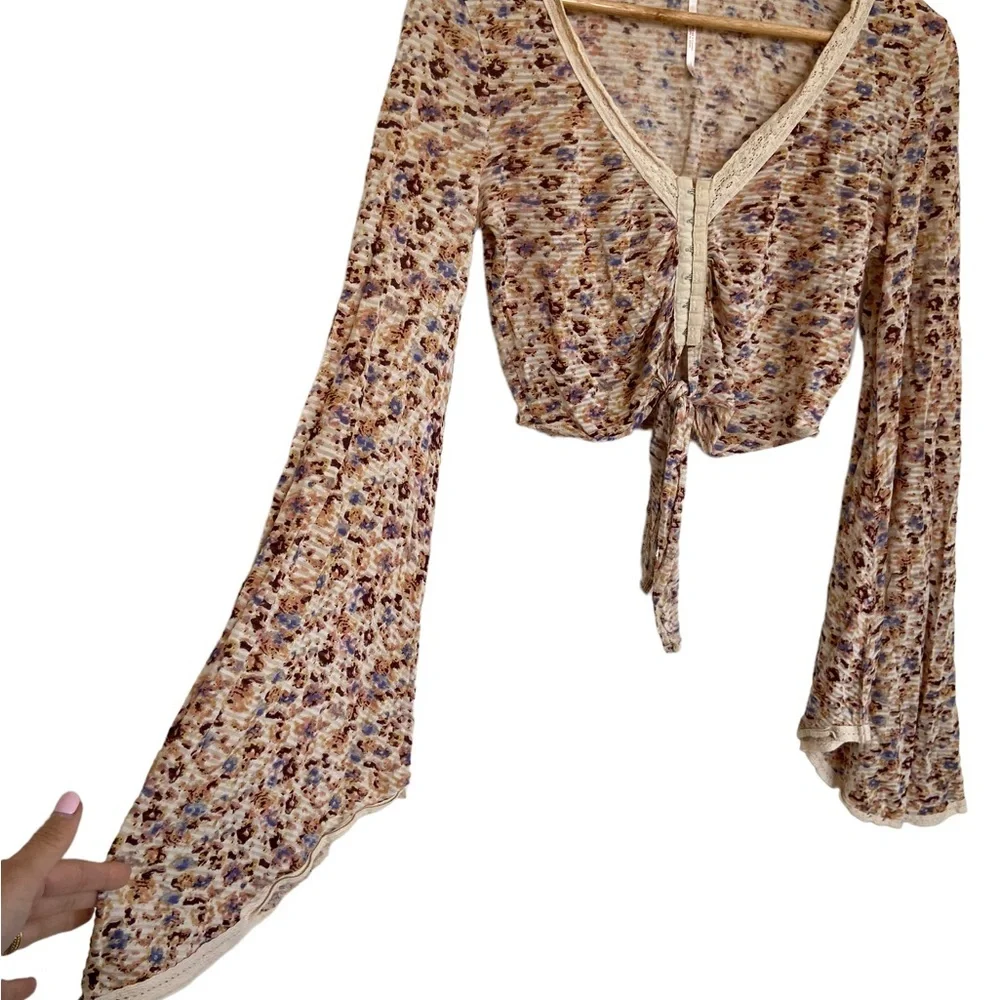 Free People Bell Sleeve Floral Crop Top